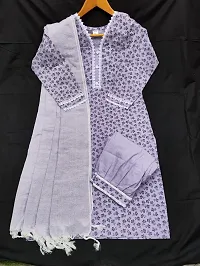 Fancy Khadi Cotton Kurta Bottom And Dupatta Set For Women-thumb1