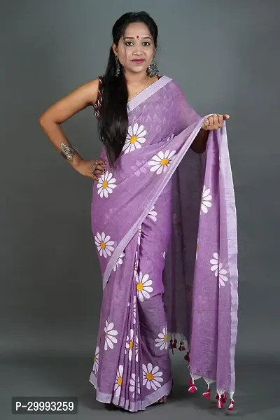 Elegant Purple Cotton Printed Saree With Blouse Piece For Women-thumb0