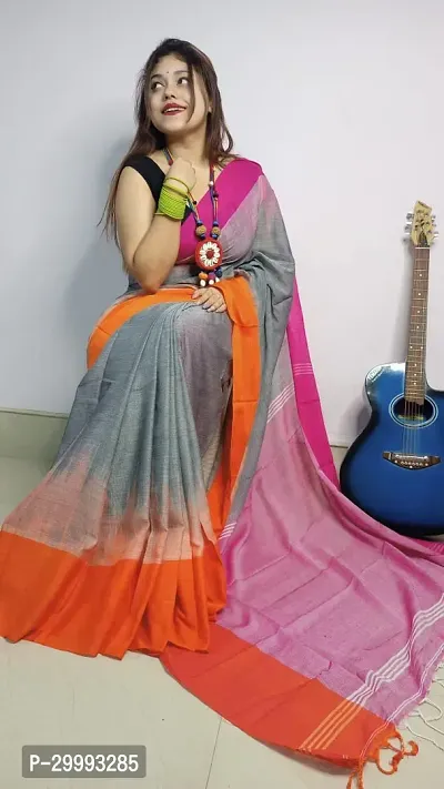 Stylish Multicoloured Khadi Cotton Saree With Blouse Piece For Women