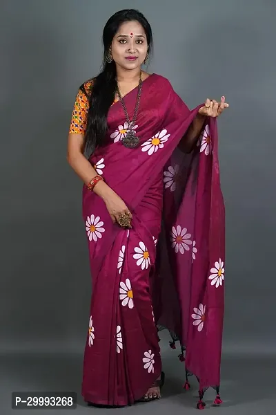 Elegant Magenta Cotton Printed Saree With Blouse Piece For Women-thumb0