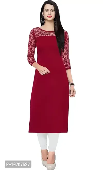 ZELZIS Woman's A-line Crepe Straight Kurtis (Small, Maroon)