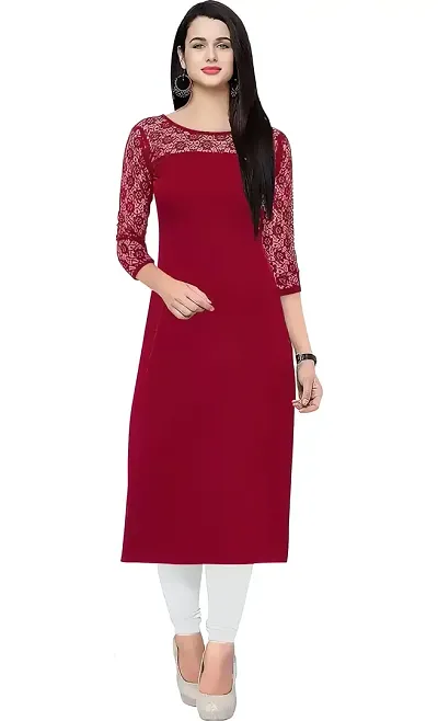 ZELZIS Woman's A-line Crepe Straight Kurtis (Small, Maroon)