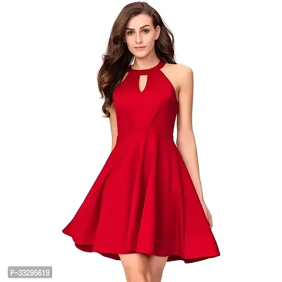 Stylish Red Crepe Solid Fit And Flare Mini Dress For Women-thumb0