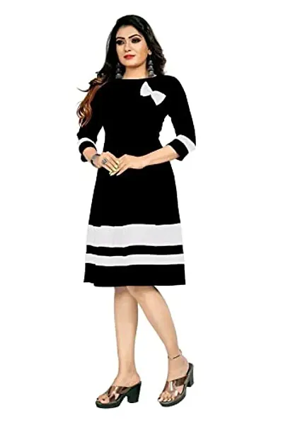 HIALTO Women's Mini Fit and Flare Dress (Shree Krishna Creation_Black-White_S)