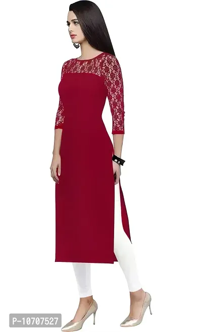 ZELZIS Woman's A-line Crepe Straight Kurtis (Small, Maroon)-thumb3