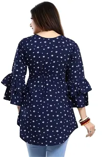 ZELZIS Women Crepe Star Printed Blue Tunic Tops, Keyhole Neck  Bell Sleeve-thumb1