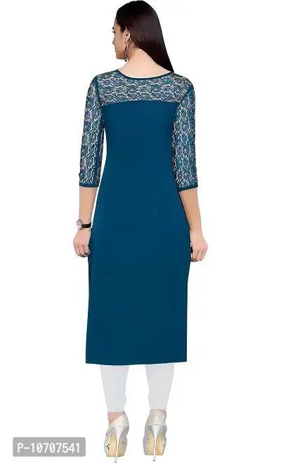 ZELZIS Woman's A-line Crepe Straight Kurtis (Small, Teal)-thumb2