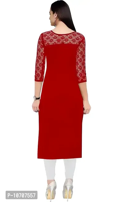 ZELZIS Woman's A-line Crepe Straight Kurtis (Small, Red)-thumb2