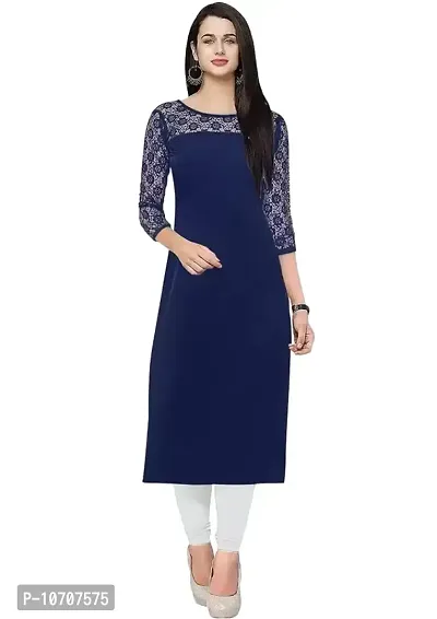 ZELZIS Woman's A-line Crepe Straight Kurtis (Small, Blue)