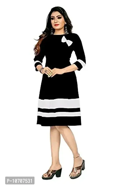 Black Faux Crepe A Line Dresses For Women