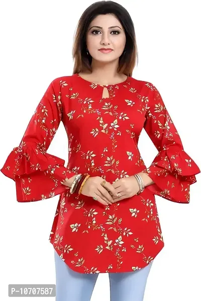 ZELZIS Woman's Crepe Printed Tunic Tops (Small, Red)