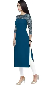 ZELZIS Woman's A-line Crepe Straight Kurtis (Small, Teal)-thumb2