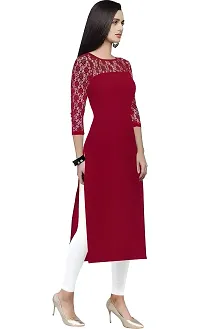 ZELZIS Woman's A-line Crepe Straight Kurtis (Small, Maroon)-thumb3