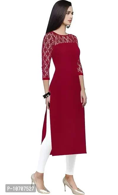 ZELZIS Woman's A-line Crepe Straight Kurtis (Small, Maroon)-thumb4