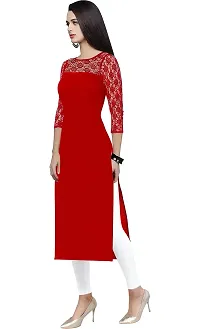 ZELZIS Woman's A-line Crepe Straight Kurtis (Small, Red)-thumb2