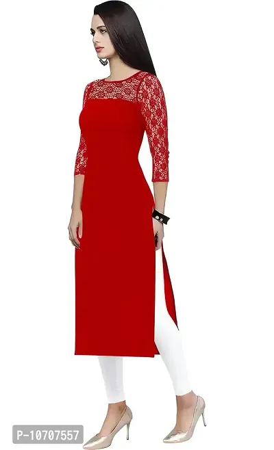 ZELZIS Woman's A-line Crepe Straight Kurtis (Small, Red)-thumb3