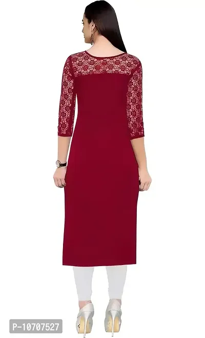 ZELZIS Woman's A-line Crepe Straight Kurtis (Small, Maroon)-thumb2