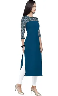 ZELZIS Woman's A-line Crepe Straight Kurtis (Small, Teal)-thumb3