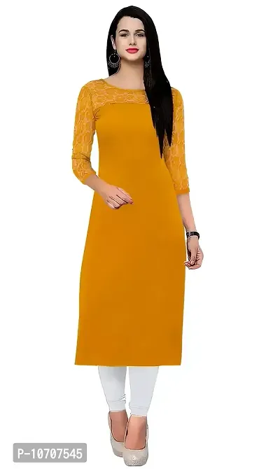 ZELZIS Woman's A-line Crepe Straight Kurtis (Small, Yellow)