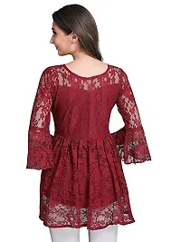 ZELZIS Women Ruseel Net Tops (Small, Maroon)-thumb1