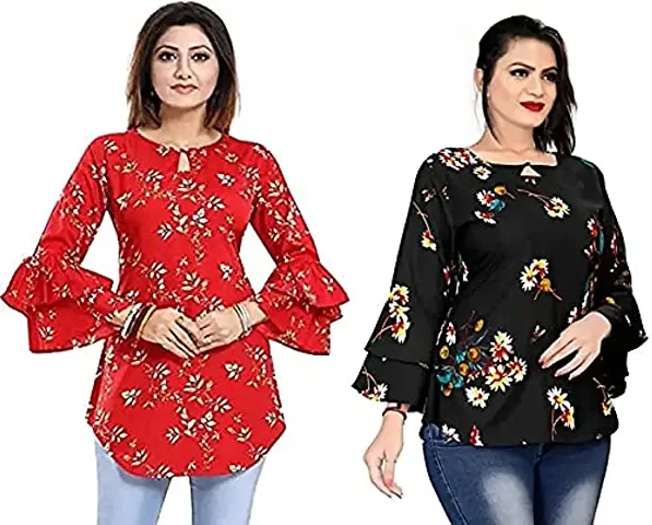 Hemang Fashion Woman TopTen Flower Printed Combo Tunic Top