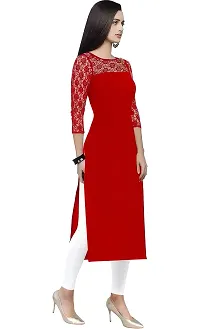 ZELZIS Woman's A-line Crepe Straight Kurtis (Small, Red)-thumb3