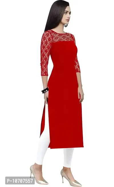 ZELZIS Woman's A-line Crepe Straight Kurtis (Small, Red)-thumb4