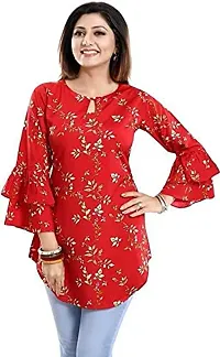 Hemang Fashion TopTen Flower Combo Tunic Top (White Flower-RED, Small)-thumb1