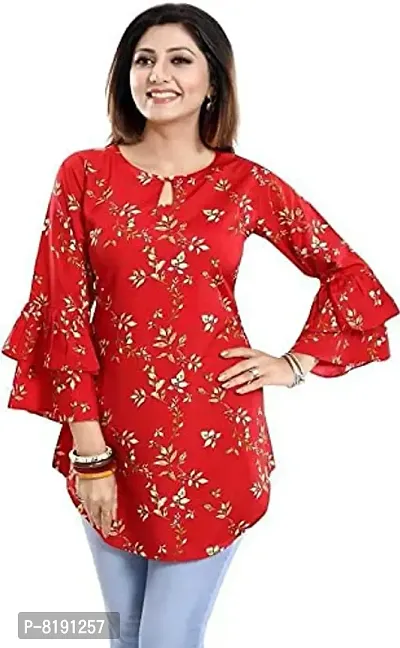 Hemang Fashion TopTen Flower Combo Tunic Top (White Flower-RED, Small)-thumb2