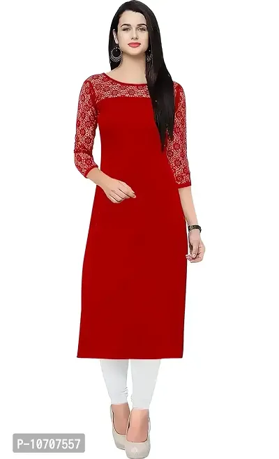 ZELZIS Woman's A-line Crepe Straight Kurtis (Small, Red)