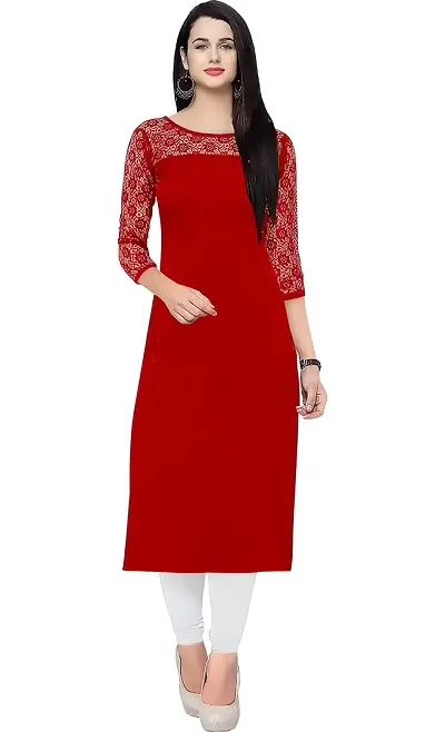 ZELZIS Woman's A-line Crepe Straight Kurtis (Small, Maroon)