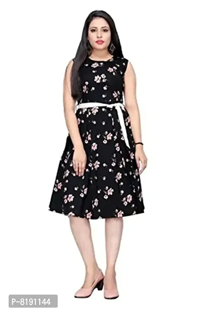 HIALTO Women's Mini Fit And Flare Dress (SHREE KRISHNA CREATION_BLACK_S)-thumb0