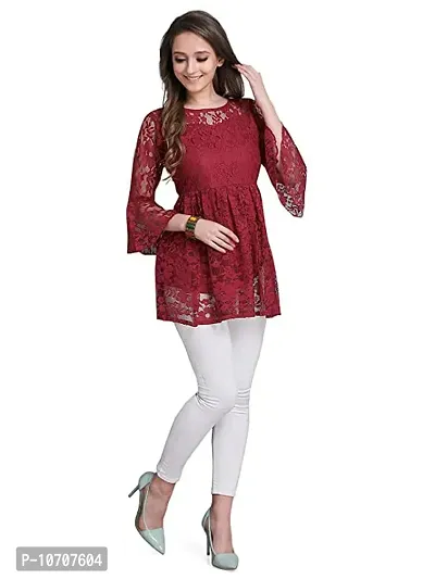 ZELZIS Women Ruseel Net Tops (Small, Maroon)-thumb5