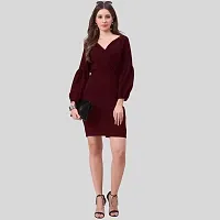 ZELZIS Women Polyester Party Wear Maroon Bodycon Dress-thumb2