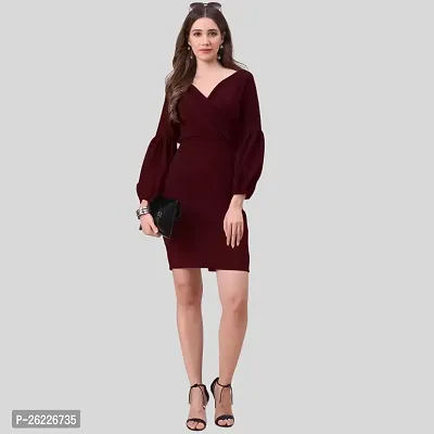 ZELZIS Women Polyester Party Wear Maroon Bodycon Dress-thumb3