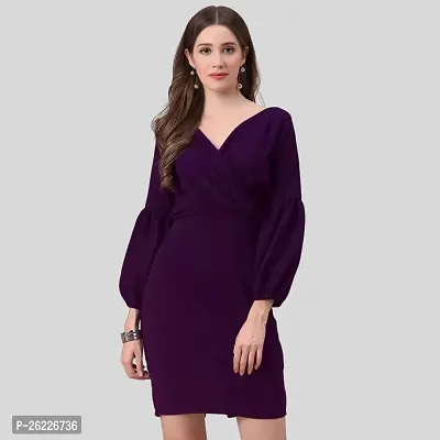 ZELZIS Women Polyester Party Wear Purple Bodycon Dress-thumb3