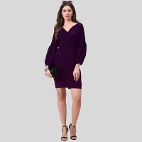 ZELZIS Women Polyester Party Wear Purple Bodycon Dress-thumb3