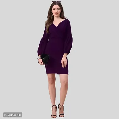 ZELZIS Women Polyester Party Wear Purple Bodycon Dress-thumb4