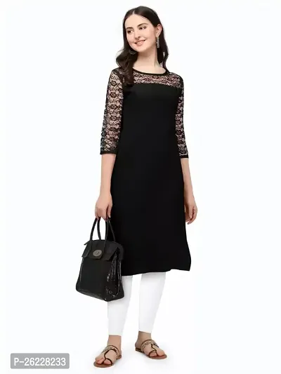 ZELZIS Women Crepe A-line Straight Black Kurtis