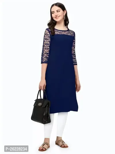 ZELZIS Women Crepe A-line Straight Blue Kurtis