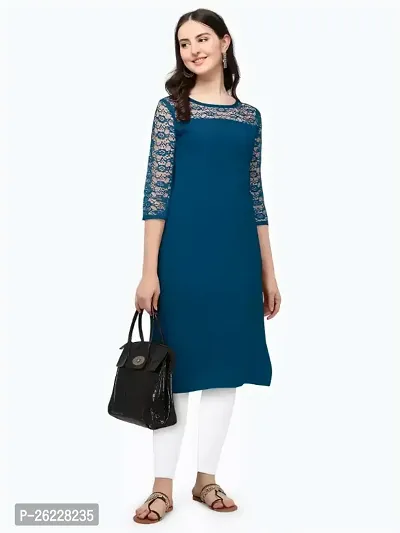 ZELZIS Women Crepe A-line Straight Teal Kurtis