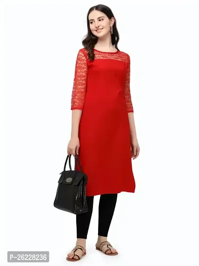 ZELZIS Women Crepe A-line Straight Red Kurtis