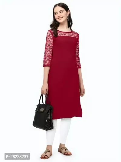 ZELZIS Women Crepe A-line Straight Maroon Kurtis