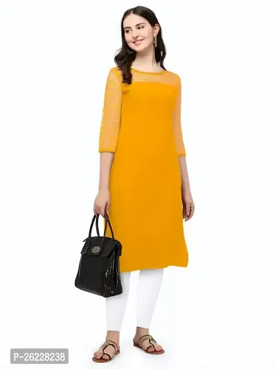 ZELZIS Women Crepe A-line Straight Yellow Kurtis