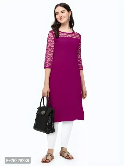 ZELZIS Women Crepe A-line Straight Purple Kurtis