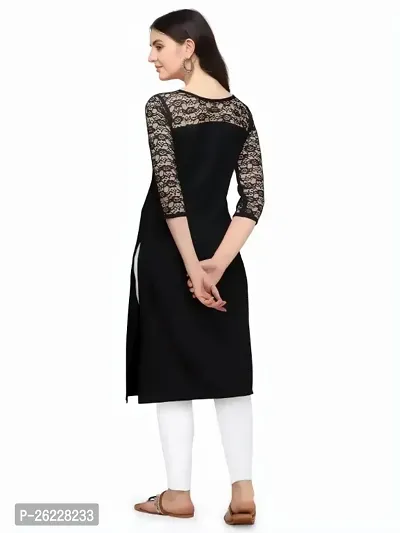 ZELZIS Women Crepe A-line Straight Black Kurtis-thumb2