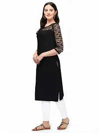 ZELZIS Women Crepe A-line Straight Black Kurtis-thumb2