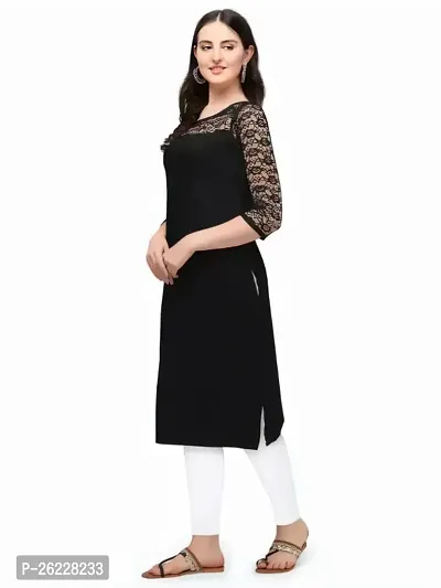 ZELZIS Women Crepe A-line Straight Black Kurtis-thumb3