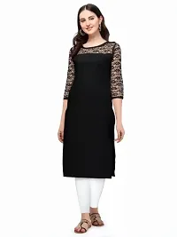 ZELZIS Women Crepe A-line Straight Black Kurtis-thumb3