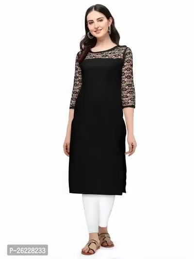 ZELZIS Women Crepe A-line Straight Black Kurtis-thumb4